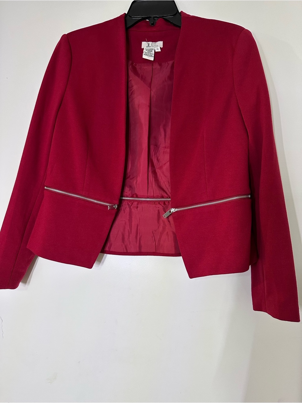 Rules & Leopold Red Open-Front Blazer with Zip Detail
